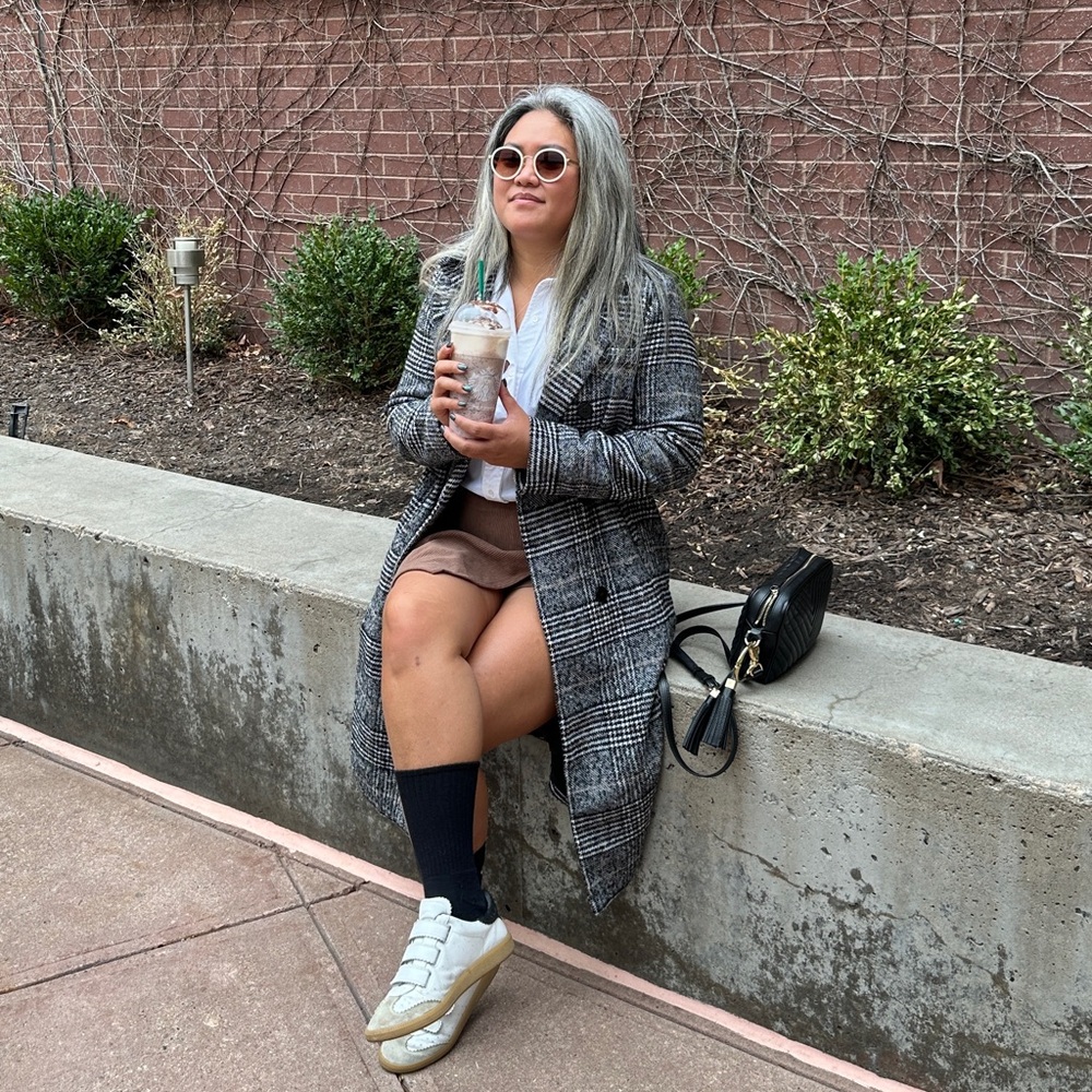 Stylish Gray Plaid long Coat